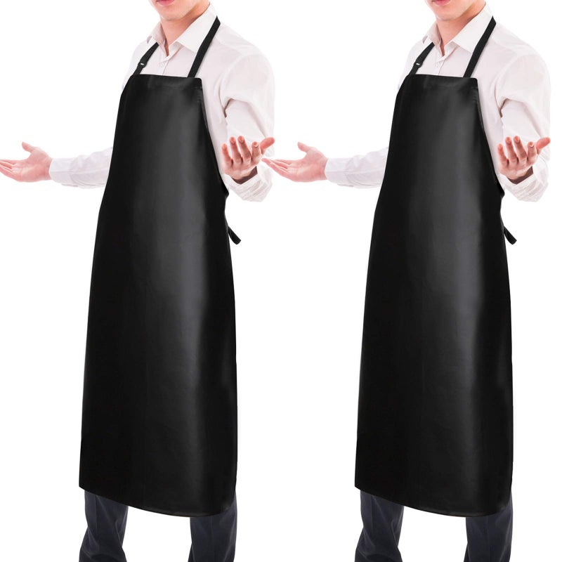Gotega 2 Pack Waterproof Rubber Vinyl Apron 40 Inch Chef Aprons for Men Heavy Duty Chemical Work Apron Extra Long Grilling Aprons with Adjustable Bib Apron for Dishwashing Lab Butcher Cooking Kitchen Black - Image 1